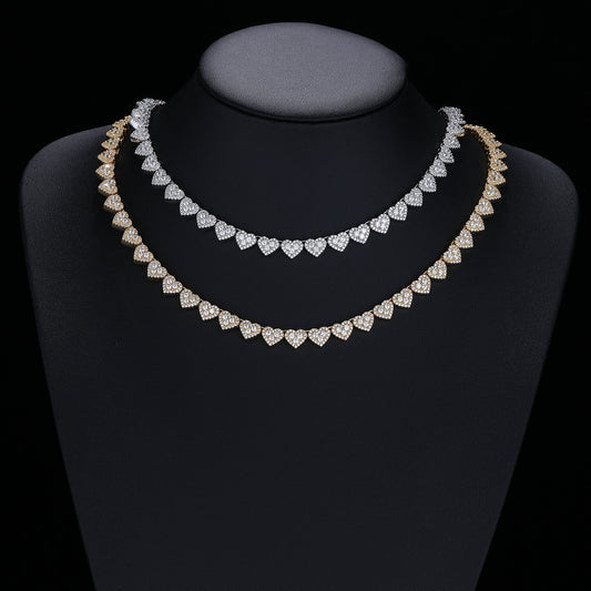 Heart Tennis Chain Necklace/Bracelet, Zircon Heart Pendant, 8mm Unisex