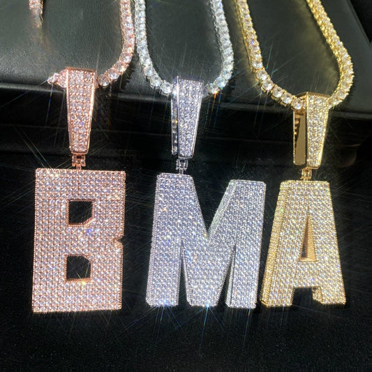 Iced Out Letter Pendant Necklace Unisex Hip Hop Statement Chain
