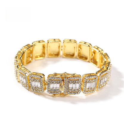 Iced Out Line Link Bracelet for Women & Men - Gold Plated or Silver Plated Statement Chain Bracelet
