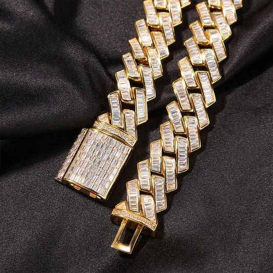 Iced Out Cuban Link Chain Necklace with Lock Pendant for Women & Men, Gold Plated or Silver Plated Cubic Zirconia Statement Necklace