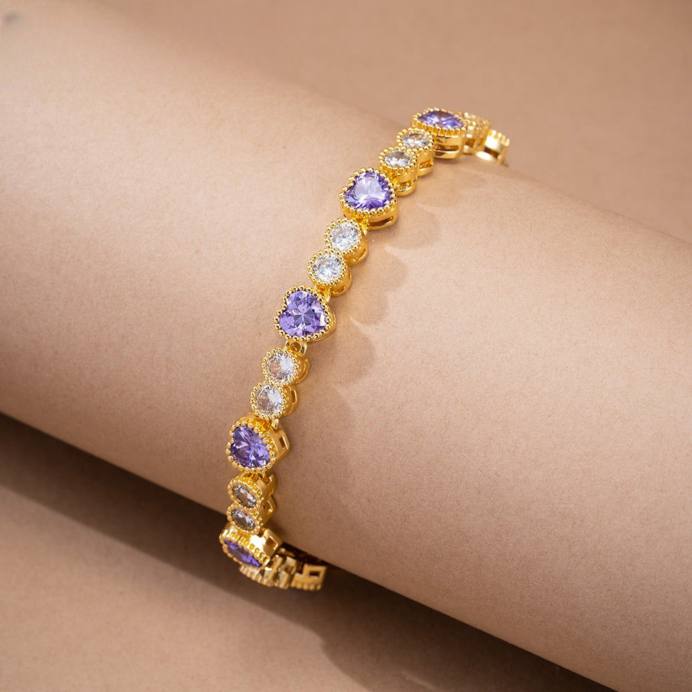 Romantic Heart Tennis Bracelet for Women, Dainty Trendy Everyday Jewelry