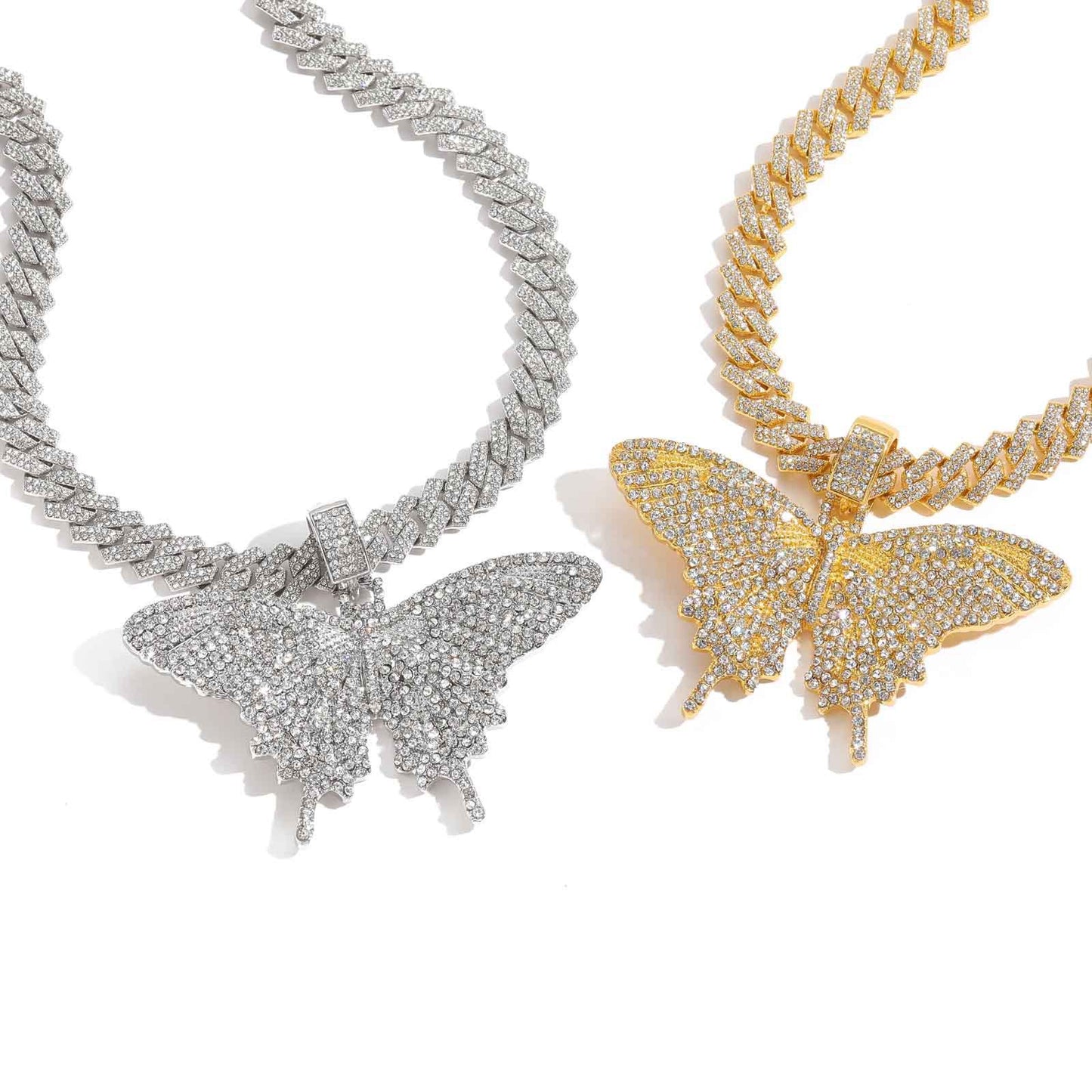 Hip Hop Butterfly Alloy Pendant Necklace for Men and Women