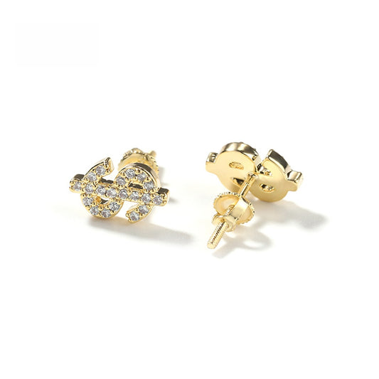 Iced Coin Stud Earrings for Women & Men, Gold or Silver Color Hip Hop Statement Earrings with Crystal Detail