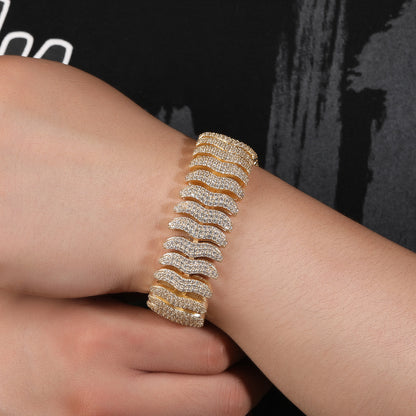 Iced Wave Link Chain Bracelet for Women & Men, Gold Plated or Silver Plated Statement Hip Hop Bracelet