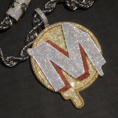 Iced Out Letter Pendant Necklace for Men and Women - Round Hip Hop Chain Pendant with Zircon and Moissanite Look