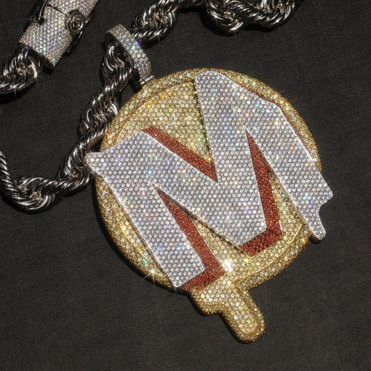 Iced Out Letter Pendant Necklace for Men and Women - Round Hip Hop Chain Pendant with Zircon and Moissanite Look product image