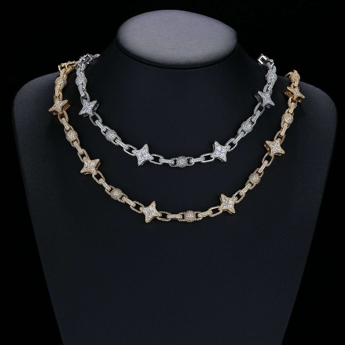 Star Link Zircon Chain Necklace, Unisex Jewelry