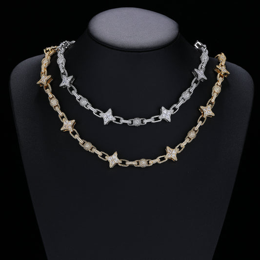 Star Link Zircon Chain Necklace, Unisex Jewelry