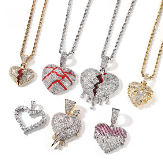 Iced Heart Pendant Necklace for Women - Cubic Zirconia Hip Hop Chain Necklace in Gold, Silver & Rose Gold Tones