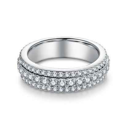 Moissanite Triple-Row Rotating Ring, S925 Silver 18K Gold Plated Unisex Band