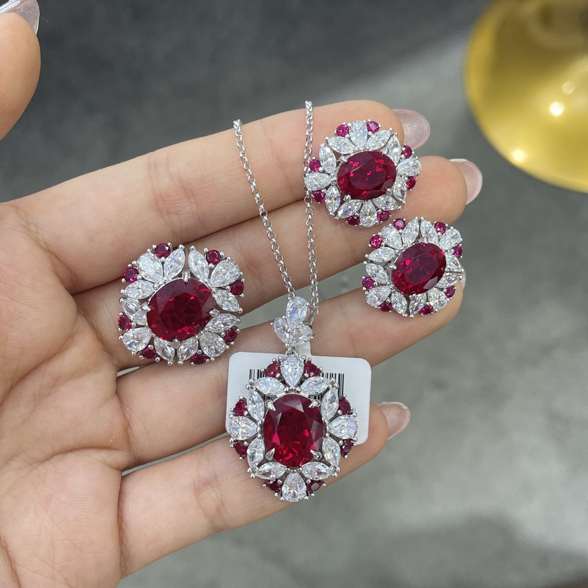 S925 Sterling Silver Ruby Halo Ring for Women, Floral Red Gemstone Ring product image