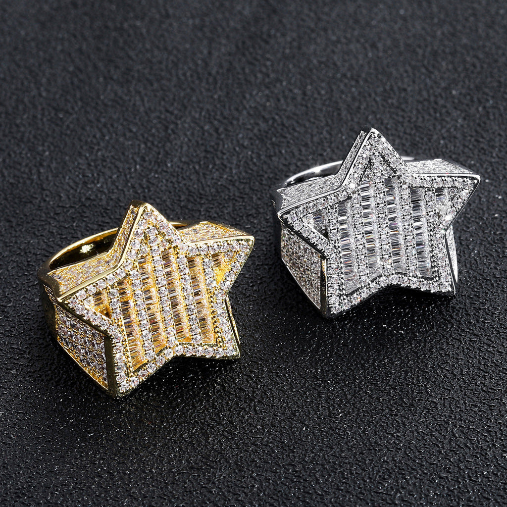 Hip Hop Star Cubic Zirconia Ring for Men