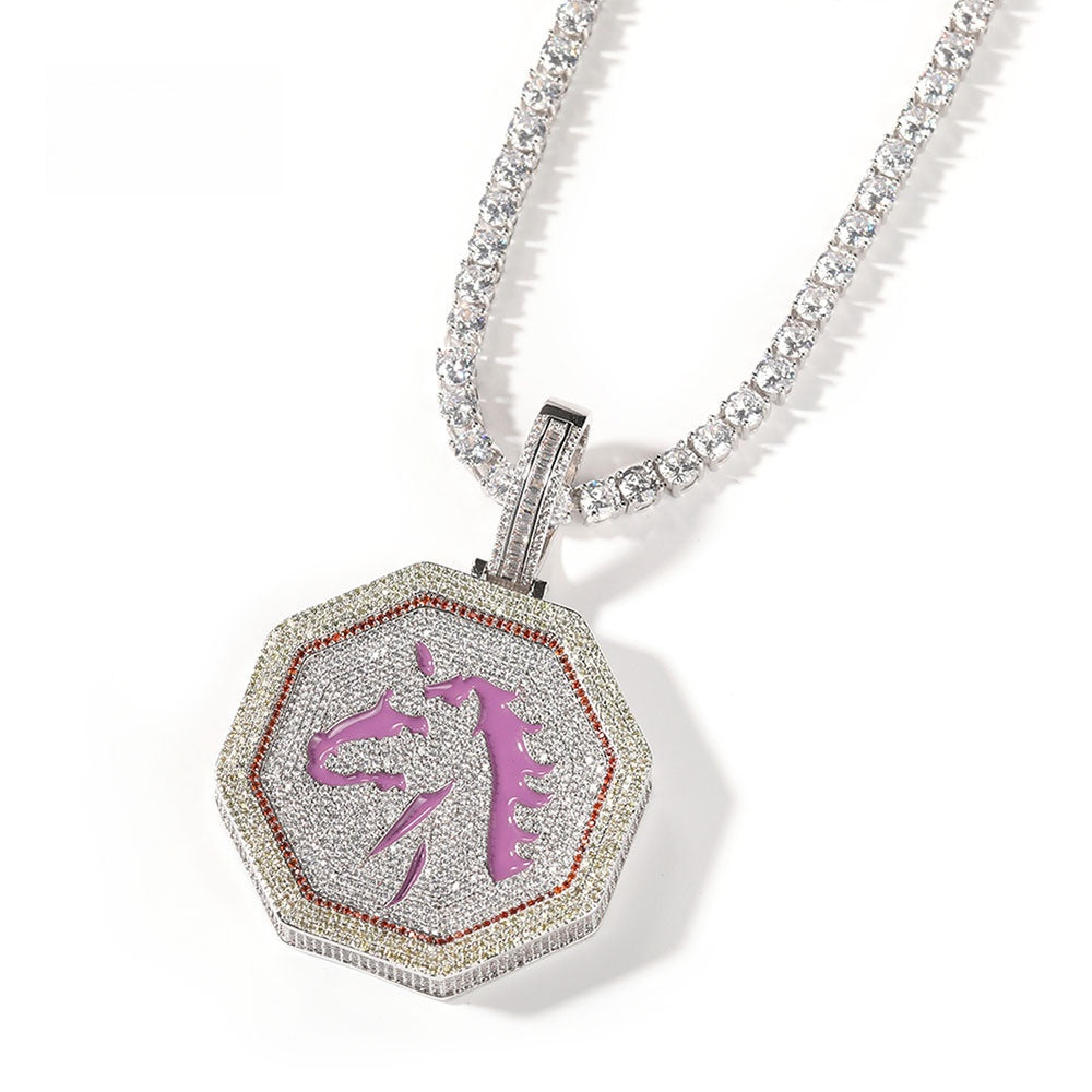 Iced Zodiac Horse or Tiger Pendant Necklace with Cubic Zirconia Hip Hop Chain product image
