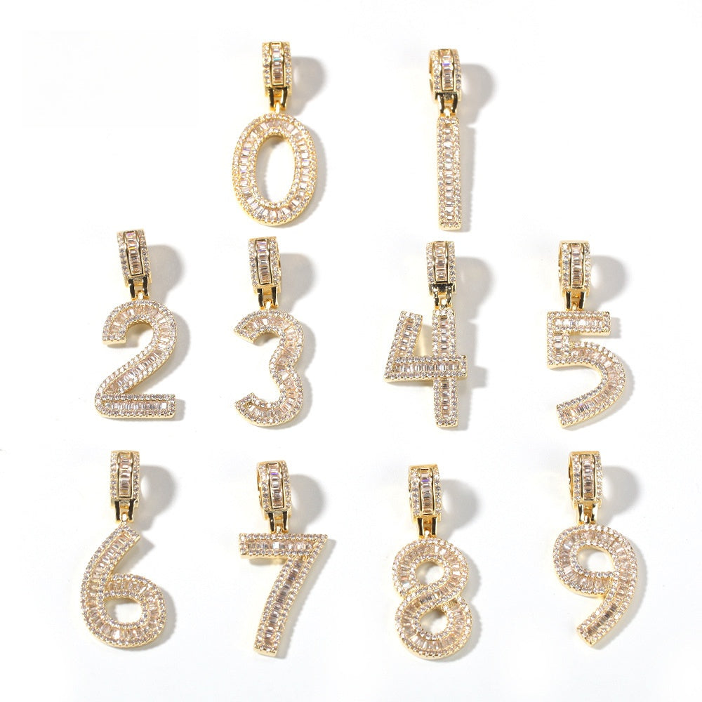 Men’s Iced Number Pendant Necklace with Cubic Zirconia, Gold or Silver Plated Numeric Charm Chain product image