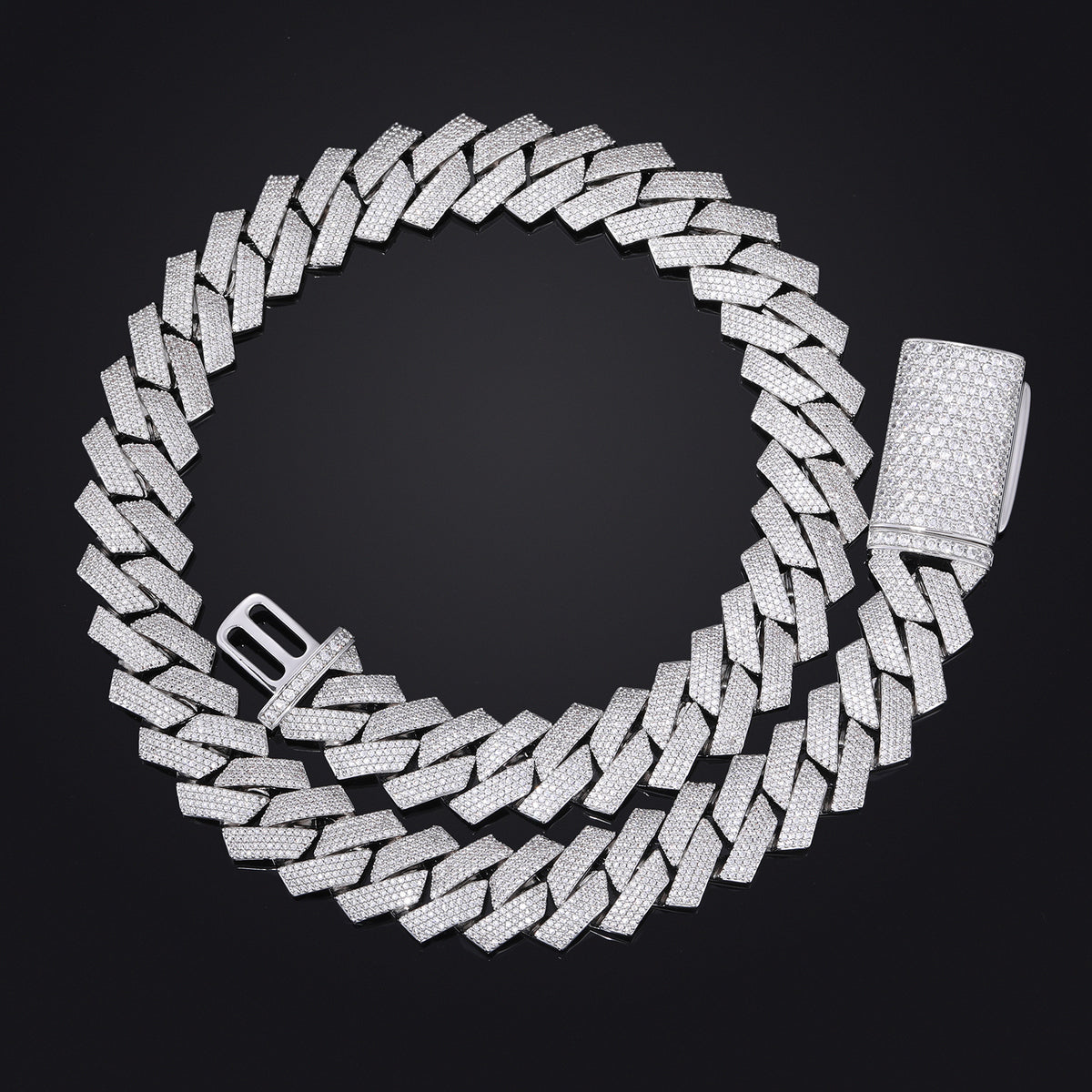 Iced Out Cuban Link Chain Necklace or Bracelet with Cubic Zirconia Diamond Shape Links for Men and Women product image