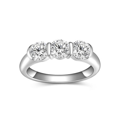 Three Stone Round Moissanite Ring for Women, Minimalist Promise Ring