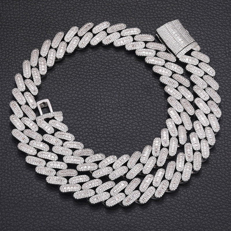 Unisex Iced Out Cuban Link Chain Necklace Bracelet Set - Triple Row Diamond Look Streetwear Jewelry product image