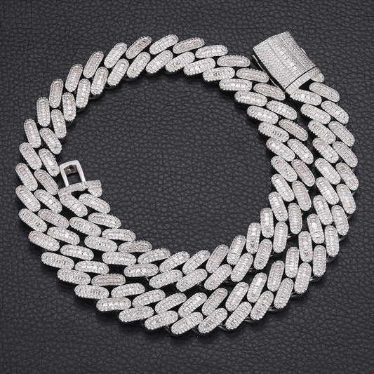 Unisex Iced Out Cuban Link Chain Necklace Bracelet Set - Triple Row Diamond Look Streetwear Jewelry product image