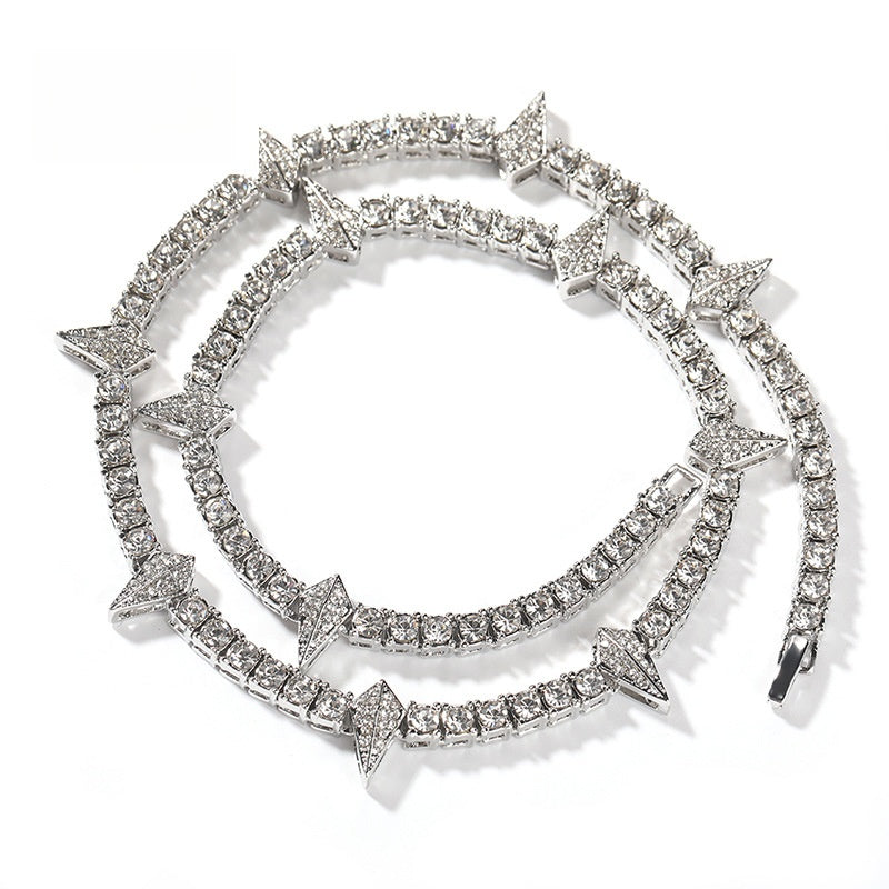 Unisex Iced Arrow Chain Necklace Pendant - Statement Hip Hop Crystal Chain in Silver, Gold, Rose Gold, Black & Glow Colorways