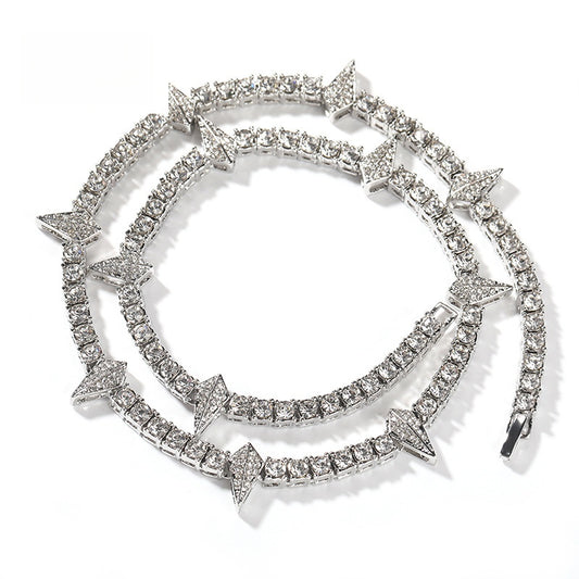 Unisex Iced Arrow Chain Necklace Pendant - Statement Hip Hop Crystal Chain in Silver, Gold, Rose Gold, Black & Glow Colorways