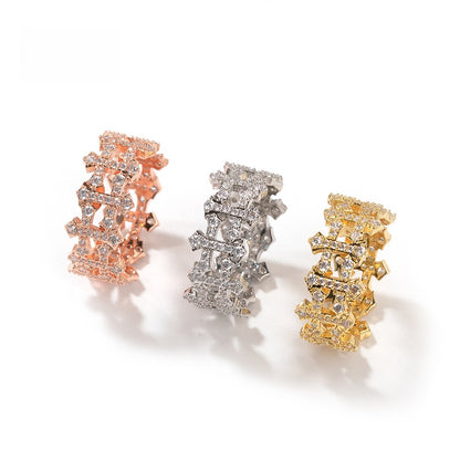 Unisex Cross Cubic Zirconia Statement Ring – Gold, Silver & Rose Gold Stackable Hip Hop Style Ring