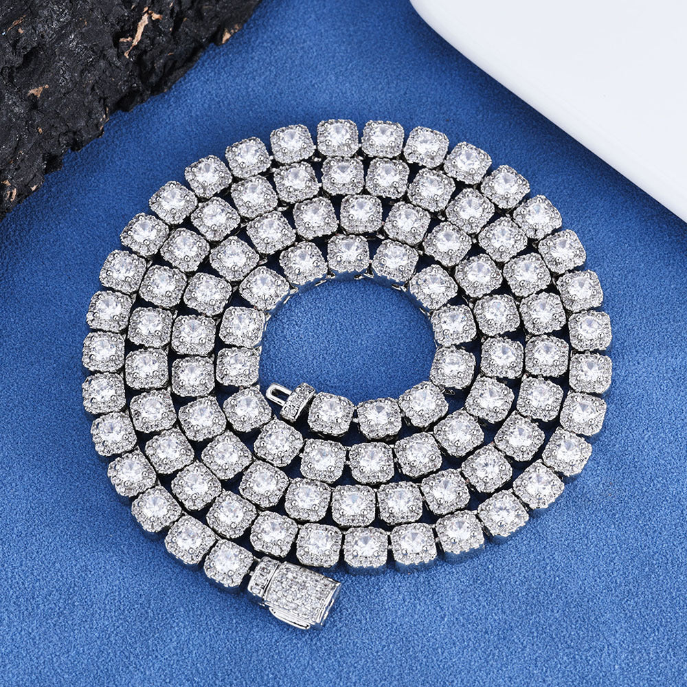 5 mm Square Halo CZ Tennis Hip Hop Necklace with Silver Base - CHA291 product image
