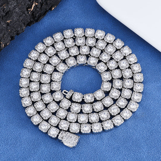 5 mm Square Halo CZ Tennis Hip Hop Necklace with Silver Base - CHA291 product image