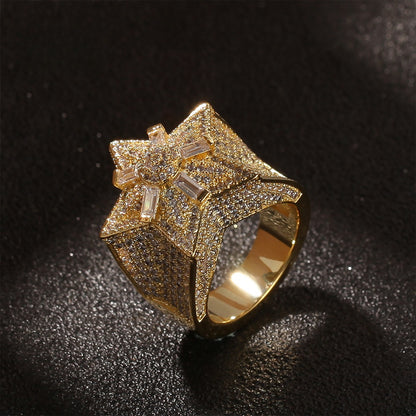 Unisex Hip Hop Star Ring with Cubic Zirconia - Gold or Silver Statement Ring