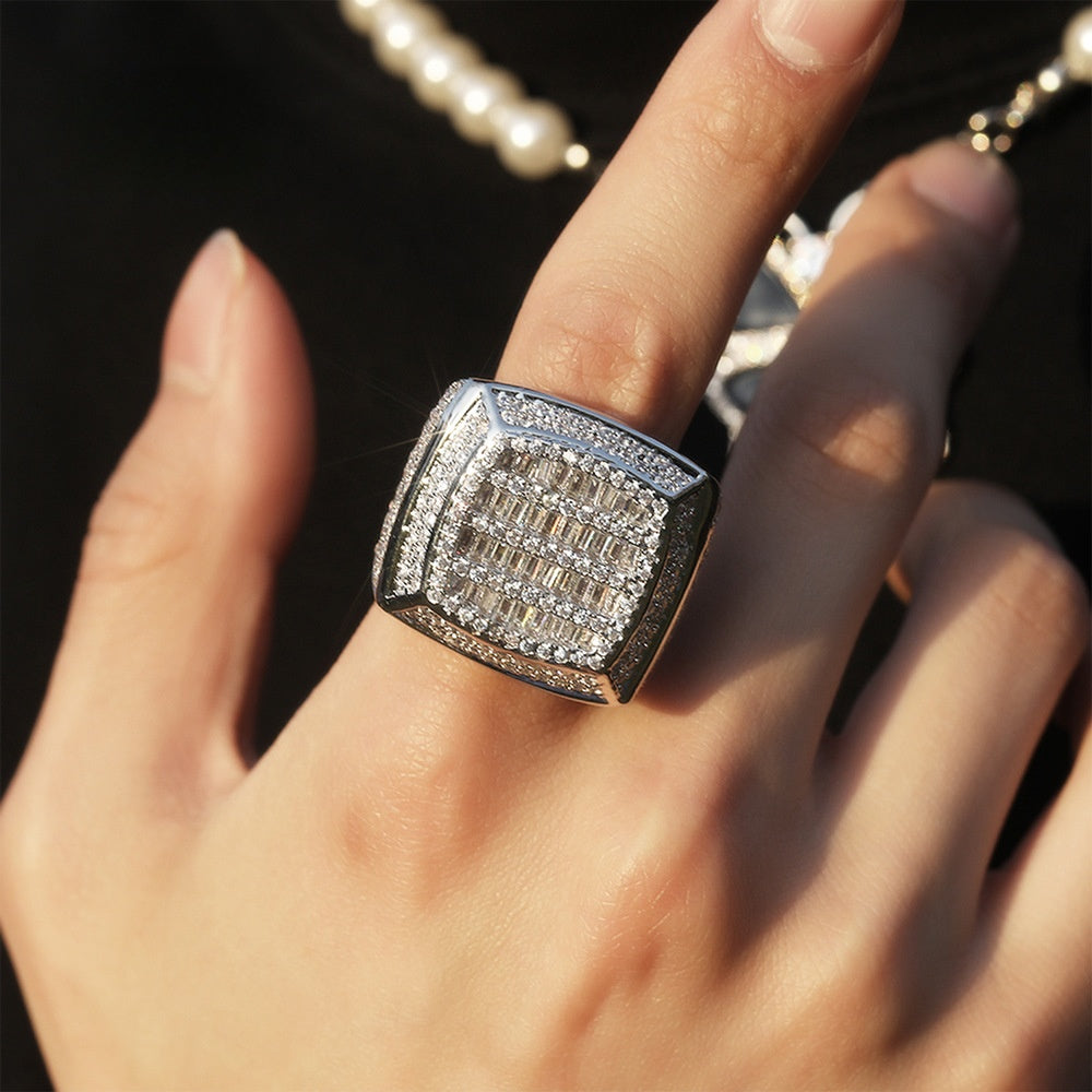 Men’s Square Statement Ring with Cubic Zirconia - Gold Plated or Silver Plated Hip Hop Fashion Ring product image