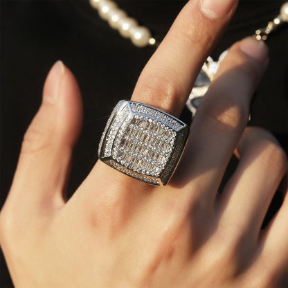 Men’s Square Statement Ring with Cubic Zirconia - Gold Plated or Silver Plated Hip Hop Fashion Ring