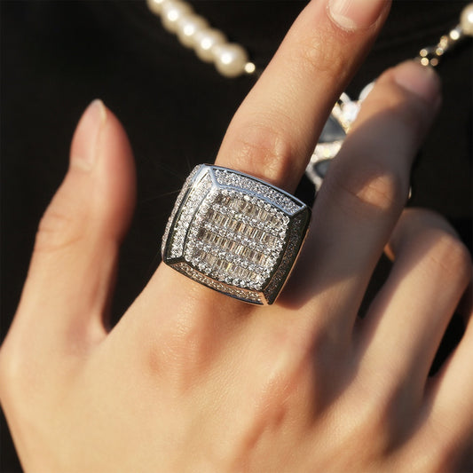 Men’s Square Statement Ring with Cubic Zirconia - Gold Plated or Silver Plated Hip Hop Fashion Ring
