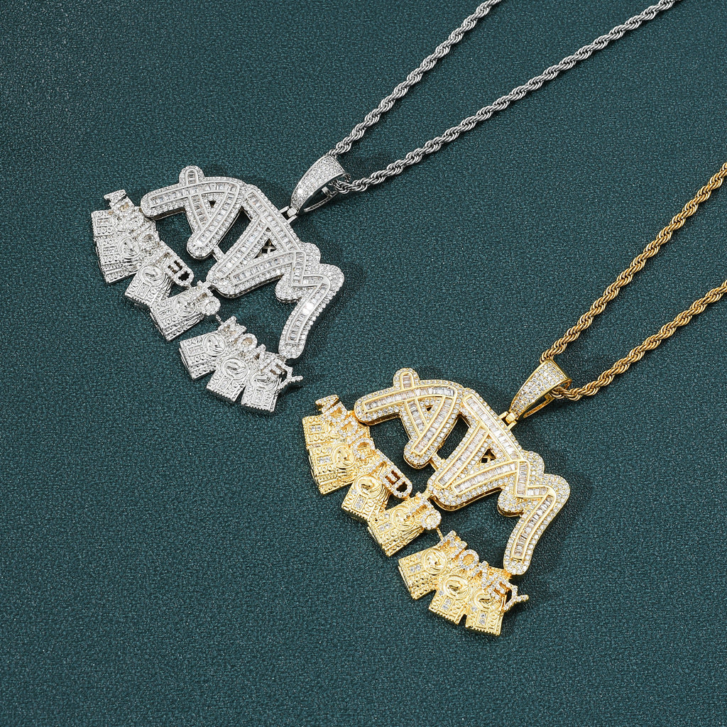 Hip Hop Letter Dollar Cubic Zirconia Pendant Necklace for Men and Women