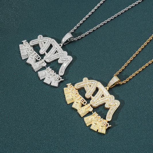 Hip Hop Letter Dollar Cubic Zirconia Pendant Necklace for Men and Women
