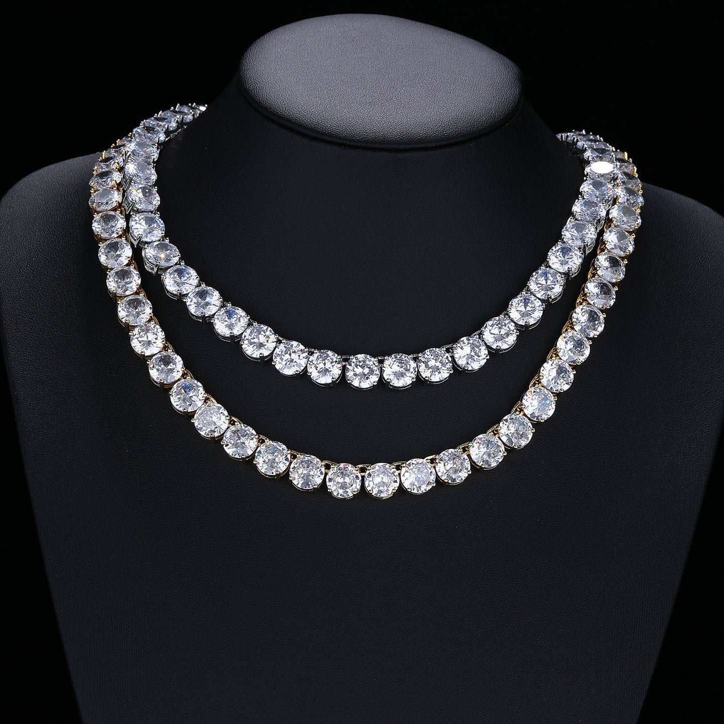 10mm Zircon Tennis Chain Necklace & Bracelet, Unisex Copper Round Stone Jewelry, White or Gold Tone