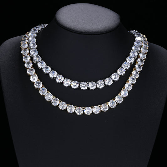 10mm Zircon Tennis Chain Necklace & Bracelet, Unisex Copper Round Stone Jewelry, White or Gold Tone