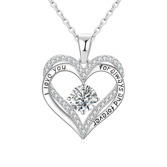 Moissanite Heart Pendant Necklace with “I Love You for Always and Forever” Engraving, 18K Gold Plated product image