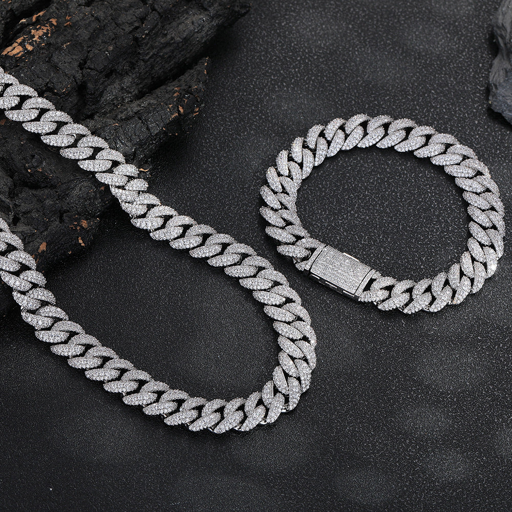 12mm Iced Out Cuban Link Chain Necklace & Bracelet, Zirconia Hip Hop Jewelry product image