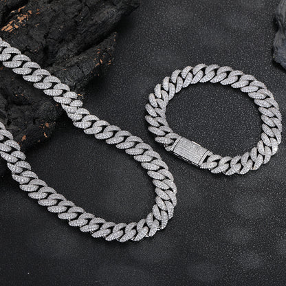 12mm Iced Out Cuban Link Chain Necklace & Bracelet, Zirconia Hip Hop Jewelry