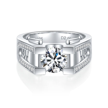 Moissanite Ring for Men, 925 Silver 18K Gold Finish Wedding Band
