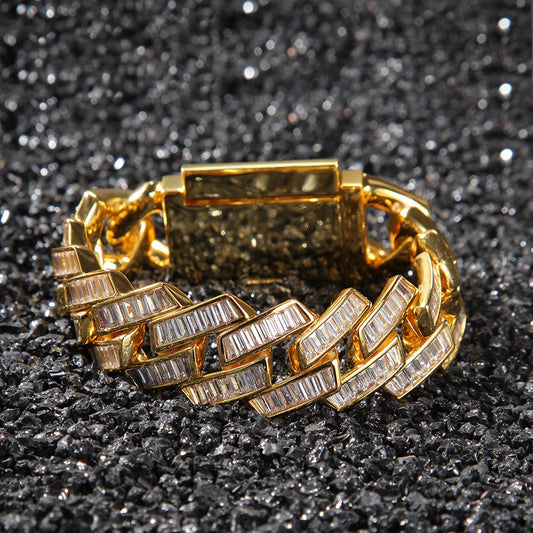 Unisex Hip Hop Golden Iced Cuban Link Bracelet – Electroplated Copper Chain Bracelet, 7 Inch / 8 Inch