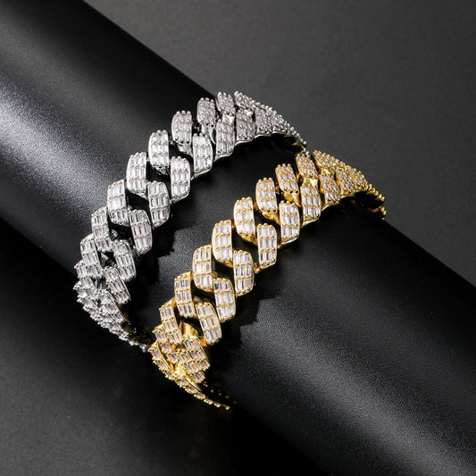 Hip Hop Diamond Shape Cuban Link Cubic Zirconia Bracelet for Men