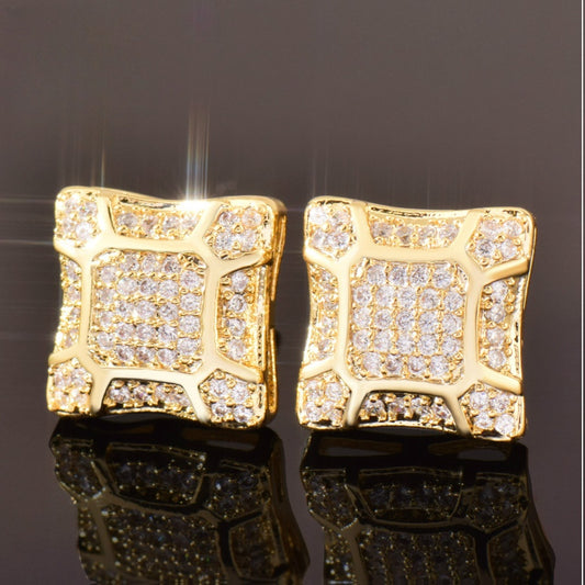 Unisex Iced Out Block Stud Earrings