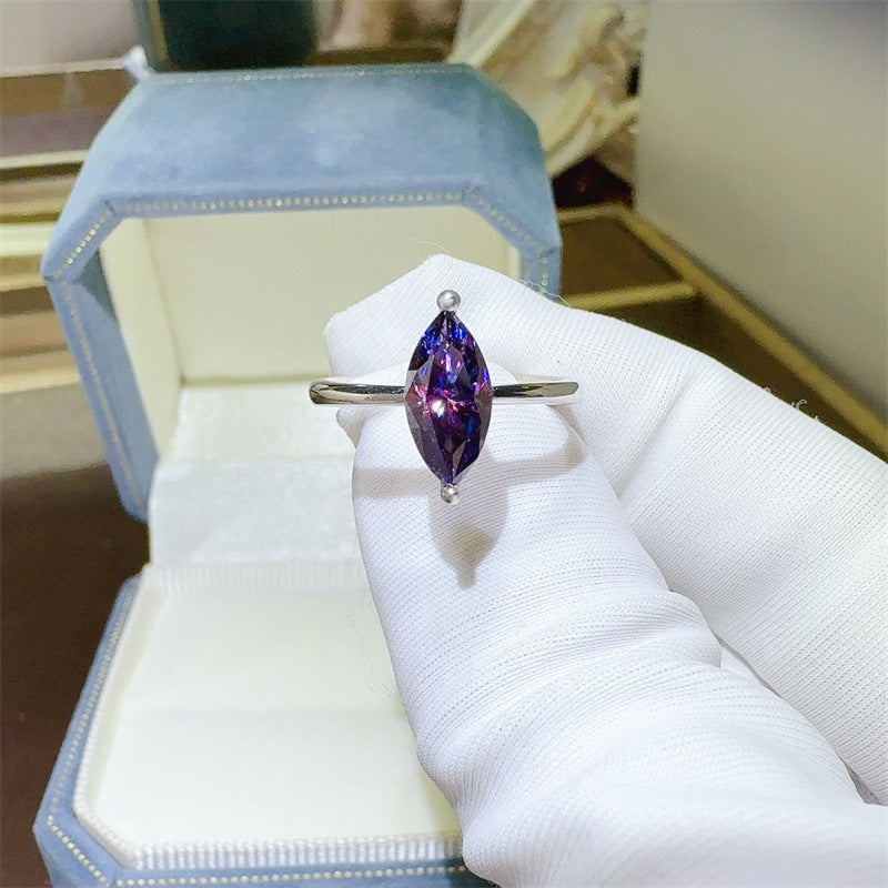 Marquise Cut Moissanite Ring for Women - Purple or White Solitaire Ring, Sizes 9-20 product image