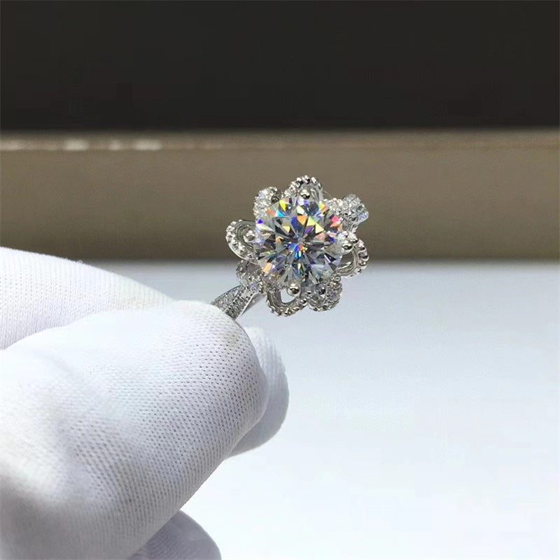 Women’s Flower Halo Moissanite Ring, 1CT/2CT Round Center Stone, Sizes 9-20 product image