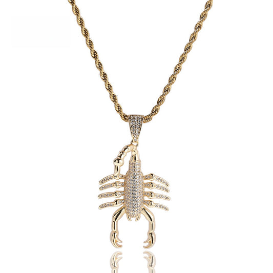 Iced Scorpion Pendant Necklace for Women and Men - Cubic Zirconia Animal Statement Chain in Gold or Silver Tone