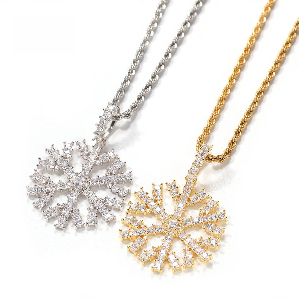 Iced Out Snowflake Pendant Necklace with Cubic Zirconia Chain for Women and Men product image