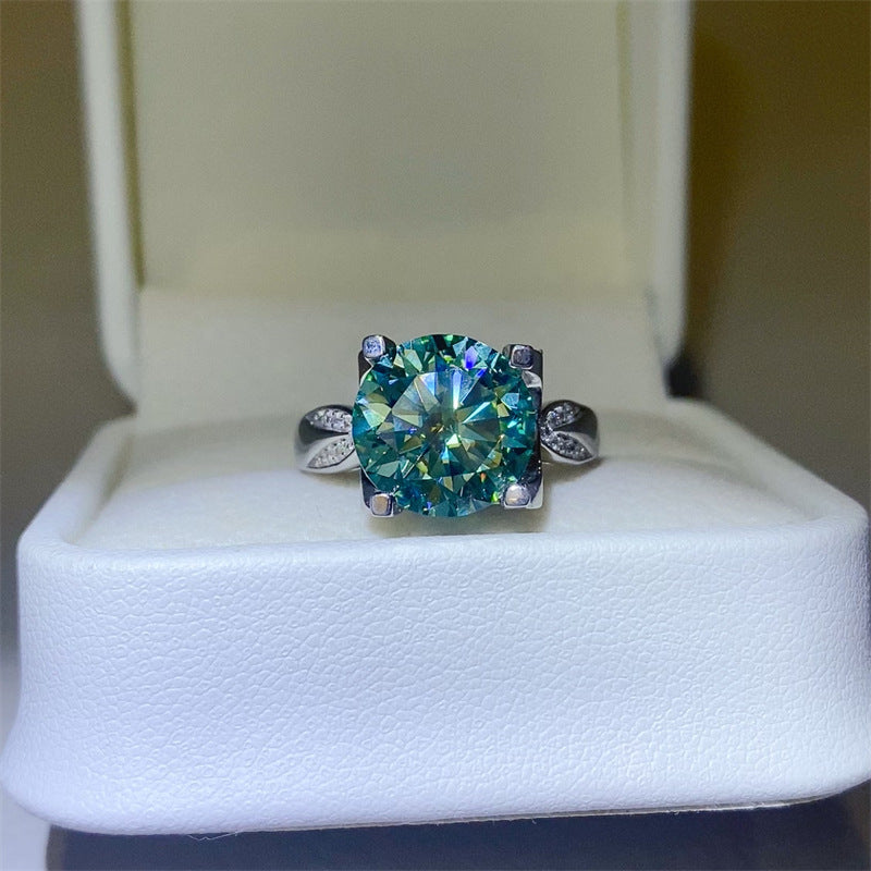 Green Moissanite Ring for Women, 3 Carat or 5 Carat Geometric Solitaire Engagement Ring product image