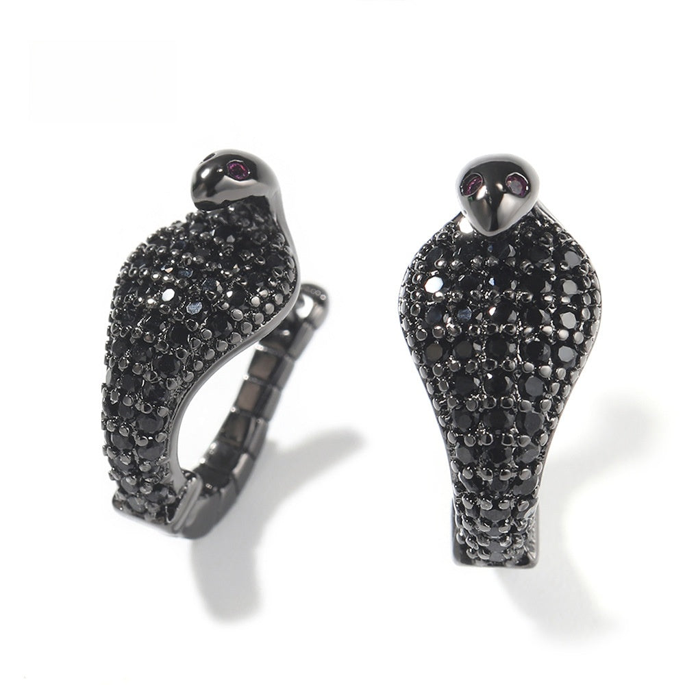 Men’s Black Snake Earrings with Crystal Detail - Hip Hop Statement Copper Ear Jewelry product image