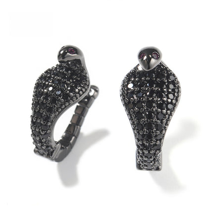 Men’s Black Snake Earrings with Crystal Detail - Hip Hop Statement Copper Ear Jewelry