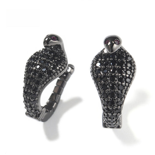 Men’s Black Snake Earrings with Crystal Detail - Hip Hop Statement Copper Ear Jewelry